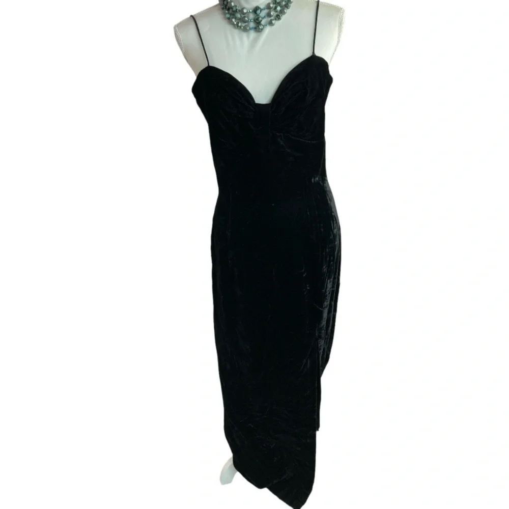 NWT Jessica McClintock Gunne Sax Vintage Black Velvet Spaghetti Strap Dress